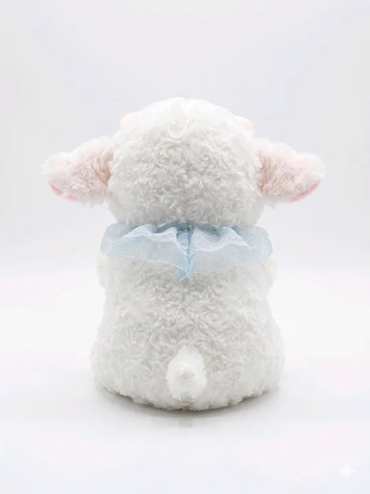 Gentle Snow-White Lamb Plush Toy – Super Soft Cuddly Sheep with Blue Scarf (26cm)
