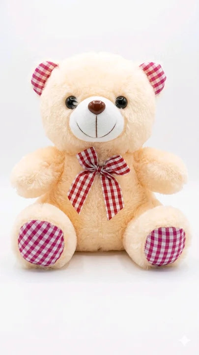 Classic Gingham Bow Teddy Bear β Premium Soft Plush (40cm)