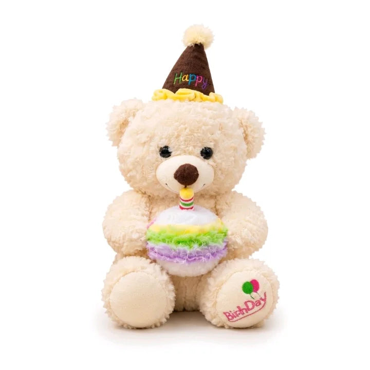 Happy Birthday Teddy Bear with Rainbow Cake & Party Hat β 30 cm & 35 cm