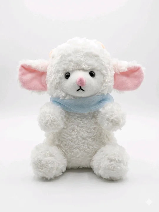 Gentle Snow-White Lamb Plush Toy – Super Soft Cuddly Sheep with Blue Scarf (26cm)