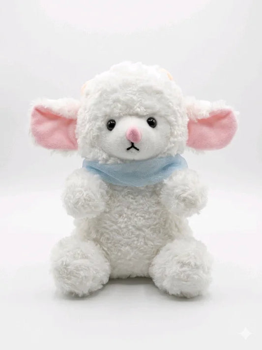 Gentle Snow-White Lamb Plush Toy – Super Soft Cuddly Sheep with Blue Scarf (26cm)