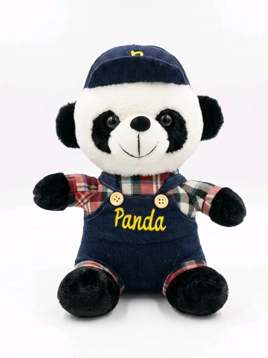Gentleman Panda in Checkered Shirt & Dungarees – Premium Soft Toy (35cm)