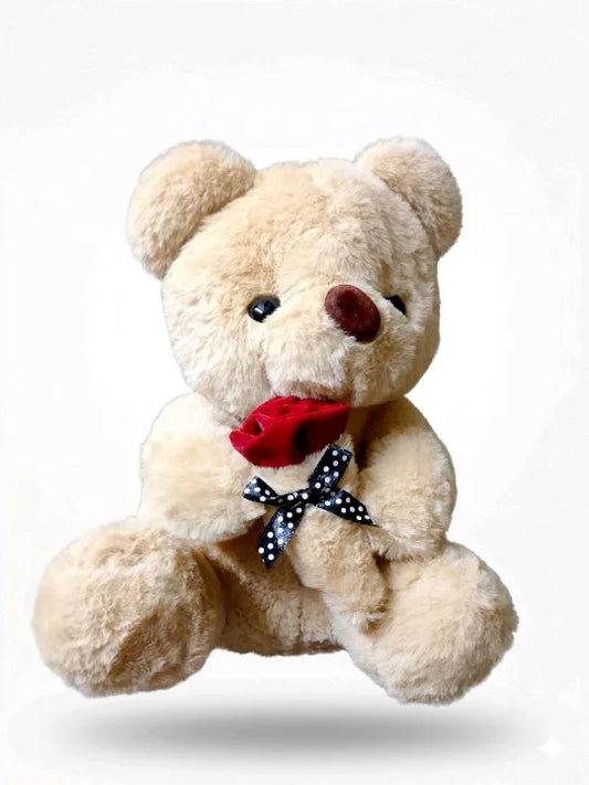 Cuddly Teddy Bear with Red Velvet Rose – Premium Soft Gift Plush (25cm)