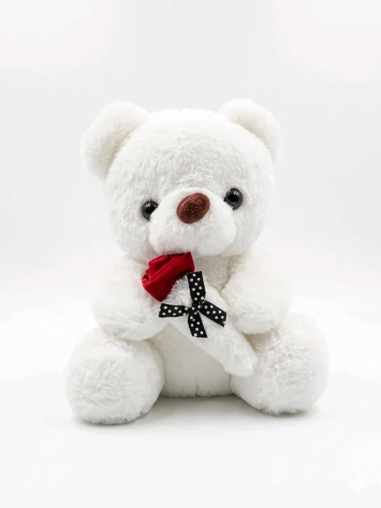 Cuddly Teddy Bear with Red Velvet Rose – Premium Soft Gift Plush (25cm)