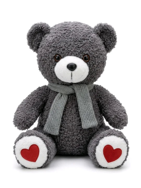 Cozy Winter Teddy Bear – Premium Curly Plush with Knitted Scarf & Heart Paws (40cm)