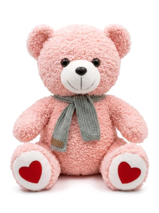 Cozy Winter Teddy Bear – Premium Curly Plush with Knitted Scarf & Heart Paws (40cm)