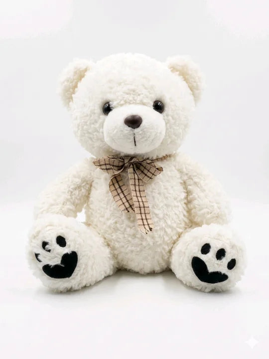 Premium Curly-Fur Teddy Bear – Cozy Soft Toy with Plaid Bow Tie (40cm)