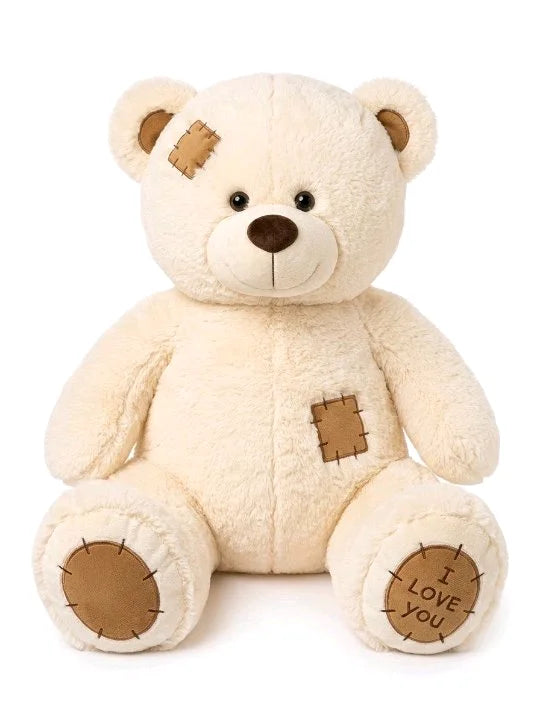 "I Love You" Patchwork Teddy Bear – Premium Cuddly Plush Collection (3 Sizes & 3 Colors)