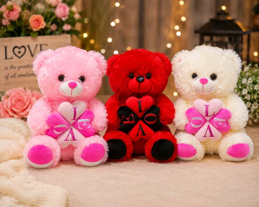 4-Heart "LOVE" Clover Teddy Bear Plush – 30 cm & 40 cm