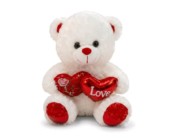 Dual Heart Rose & "Love" Teddy Bear Plush – 30 cm & 40 cm