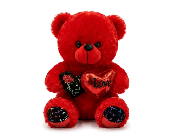 Dual Heart Rose & "Love" Teddy Bear Plush – 30 cm & 40 cm