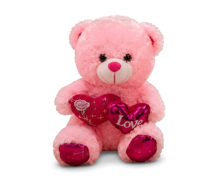 Dual Heart Rose & "Love" Teddy Bear Plush – 30 cm & 40 cm