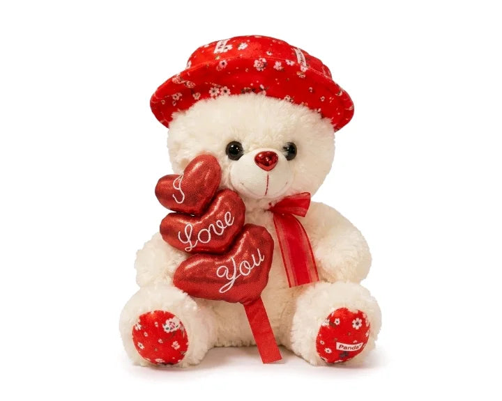 Triple Heart "I Love You" Floral Teddy Bear Plush – 30 cm & 40 cm