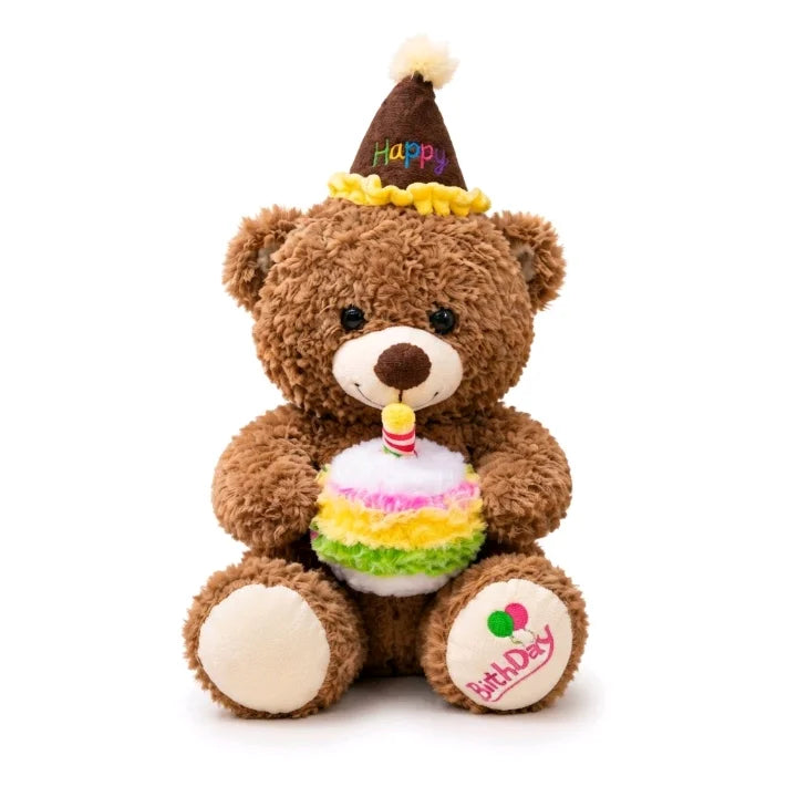 Happy Birthday Teddy Bear with Rainbow Cake & Party Hat – 30 cm & 35 cm